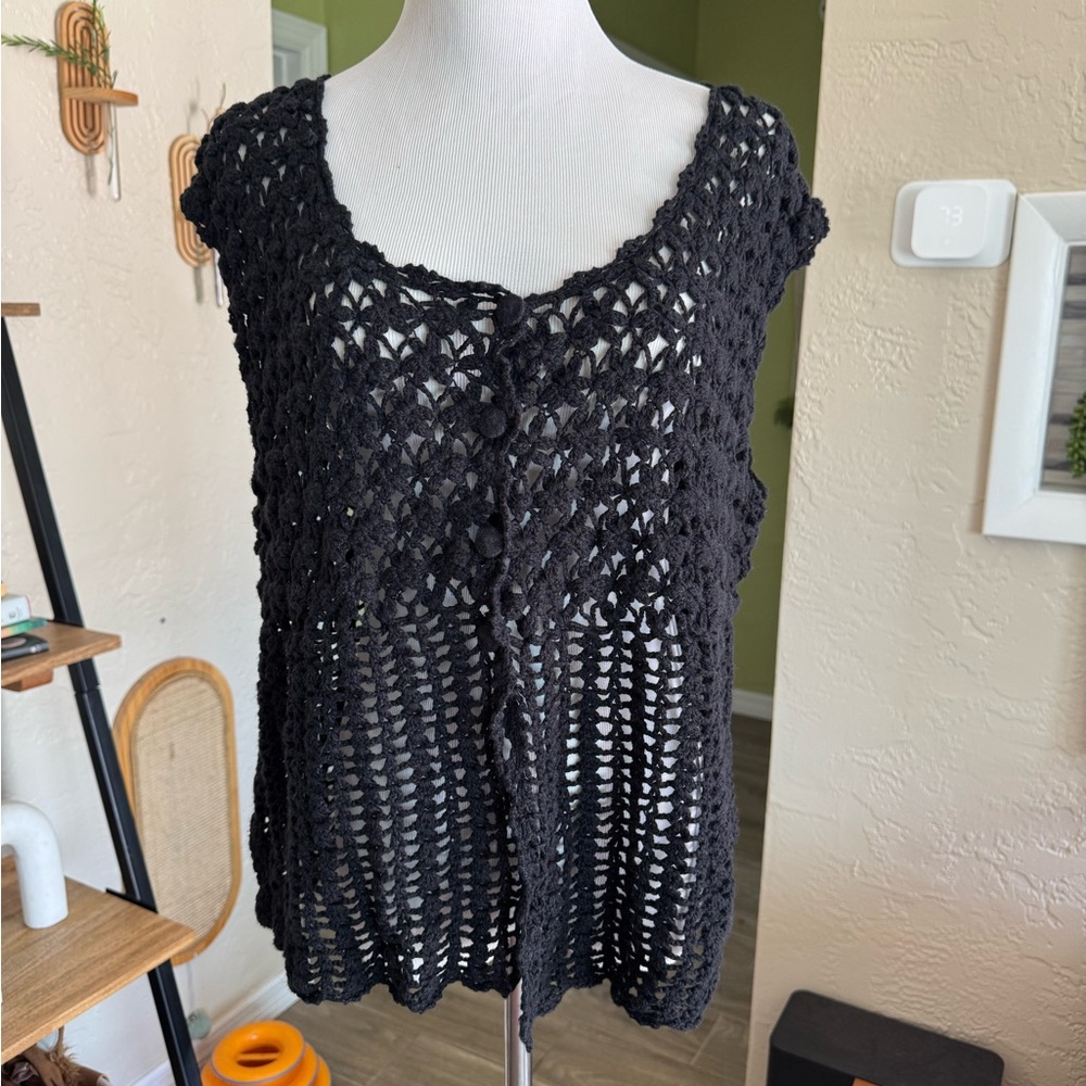 Black Crochet Sleeveless Top / Vest